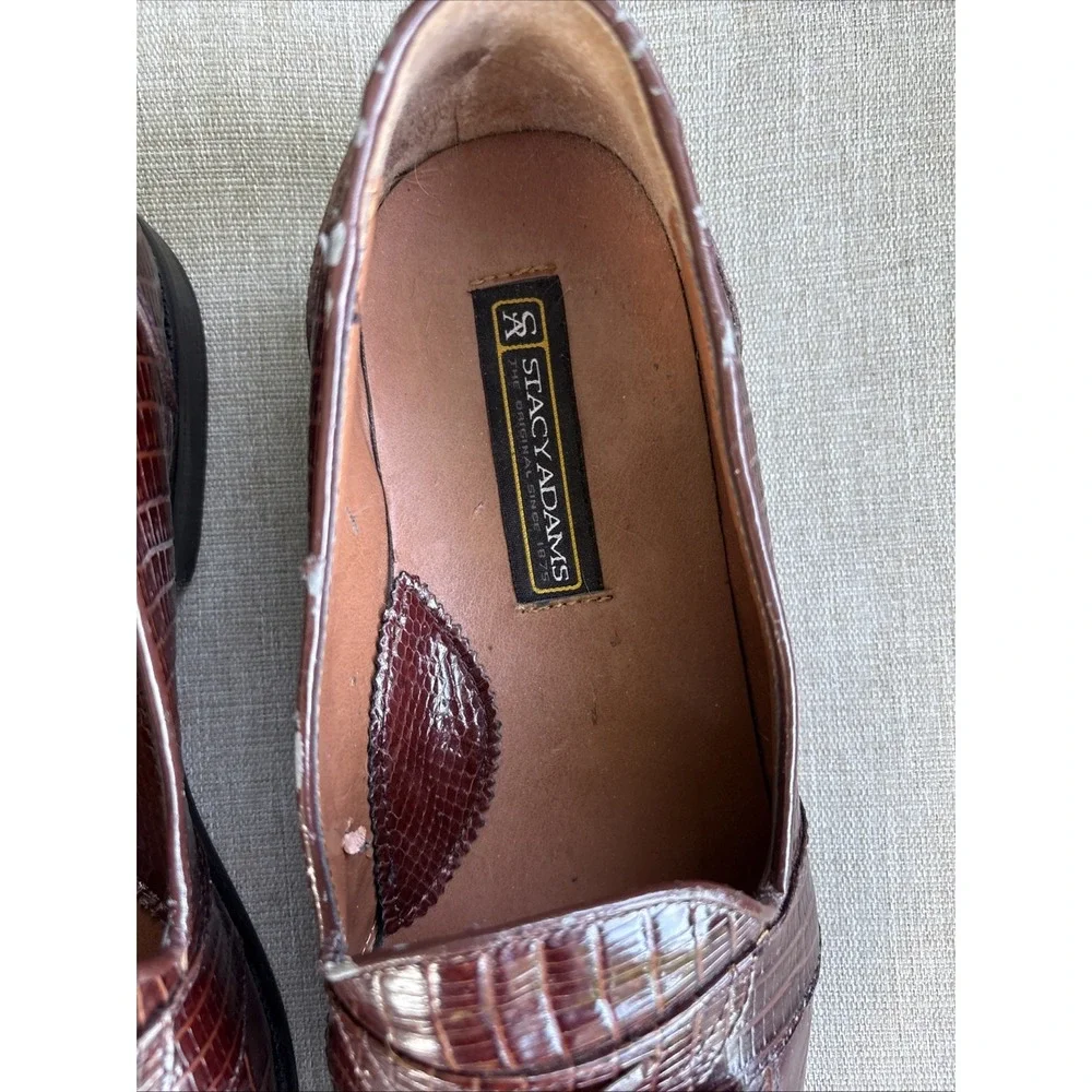 Stacy Adams Cognac Brown Snake Leather Tassel Loafer Dress Shoes Size 10 M